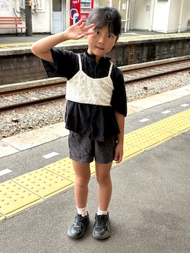 「H&M（エイチ・アンド・エム）のアイテム（パンツ）」を使った、matsurinpopさん（キッズ・125cm）の夏コーディネート