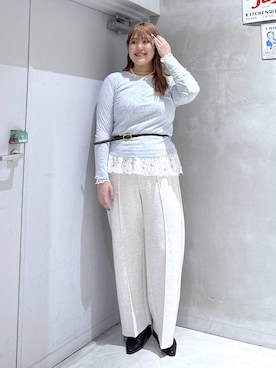 「GLOBAL WORK（グローバルワーク）のサラサラヘンリーネック長袖プルオーバー/1017895（Tシャツ/カットソー、ブルー系）」を使った、うーたんさん（レディース）の秋コーディネート