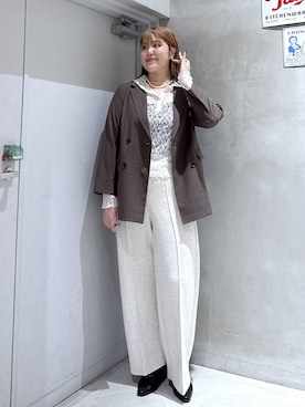 「GLOBAL WORK（グローバルワーク）のストレッチ総レースフーディー/1054133（Tシャツ/カットソー、ホワイト系）」を使った、うーたんさん（レディース）の秋コーディネート