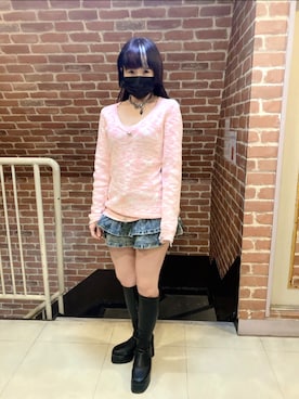 「SHEINのアイテム（ニット/セーター、ピンク系）」を使った、dasaiobasan00さん（レディース・158cm）の春コーディネート