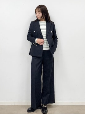 「DRESSTERIOR（ドレステリア）の【セットアップ可】リネンブレンドダブルブレストジャケット（テーラードジャケット、ブルー系）」を使った、BUNさんの春コーディネート