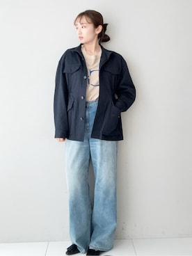 「DRESSTERIOR（ドレステリア）の【ウォッシャブル】コンパクトコットンミリタリーブルゾン（ブルゾン、ブルー系）」を使った、BUNさんの春コーディネート