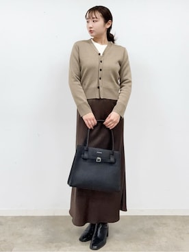 「DRESSTERIOR（ドレステリア）のミラノリブカーディガン（カーディガン/ボレロ、ブラウン系）」を使った、BUNさんの冬コーディネート