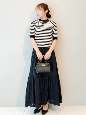 「DRESSTERIOR（ドレステリア）の【otonaMUSE5月号掲載】コットンシルクマルチボーダーニット（ニット/セーター、ブラック系）」を使った、BUNさんの春コーディネート