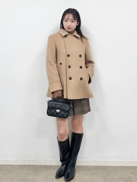 「アイテム（ピーコート、ベージュ系）」を使った、BUNさん（レディース・167cm）の秋コーディネート