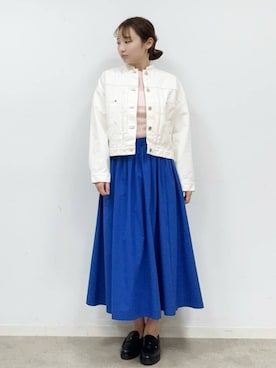 「DRESSTERIOR（ドレステリア）の【ウォッシャブル】バンドカラー ホワイトＧジャン（デニムジャケット、ホワイト系）」を使った、BUNさんの春コーディネート