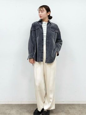 「DRESSTERIOR（ドレステリア）の【洗える/抜け感】コーデュロイガーメントダイシャツ（シャツ/ブラウス、グレー系）」を使った、BUNさんの冬コーディネート