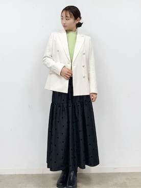 「DRESSTERIOR（ドレステリア）のウォッシャブルコットンカシミヤプルオーバーニット（ニット/セーター、ホワイト系）」を使った、BUNさんの冬コーディネート
