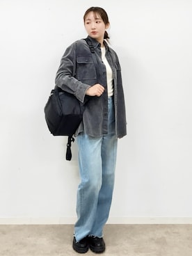 「DRESSTERIOR（ドレステリア）の【洗える/抜け感】コーデュロイガーメントダイシャツ（シャツ/ブラウス、グレー系）」を使った、BUNさんの冬コーディネート