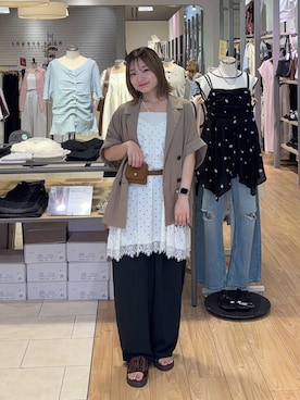 「アイテム（ベルト、イエロー系）」を使った、ななさん（レディース・156cm）の夏コーディネート