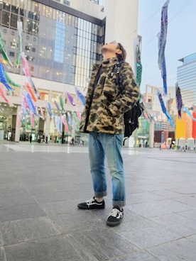 「アイテム（ミリタリージャケット）」を使った、032さん（メンズ・175cm）の春コーディネート