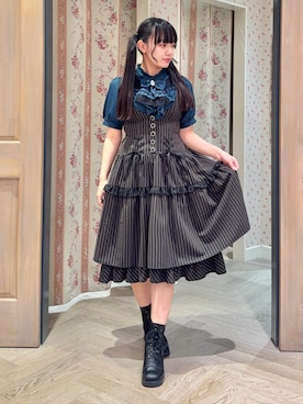 「axes femme（アクシーズファム）のリボン×ジャボブローチＢＬ（シャツ/ブラウス、グリーン系）」を使った、こせっきーさん（レディース・160cm）の春コーディネート