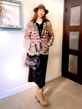 「GAP（ギャップ）のアイテム（帽子）」を使った、くらーにゃさん（レディース・162cm）の冬コーディネート