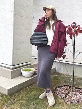 「アイテム（キャップ）」を使った、くらーにゃさん（レディース・162cm）の冬コーディネート