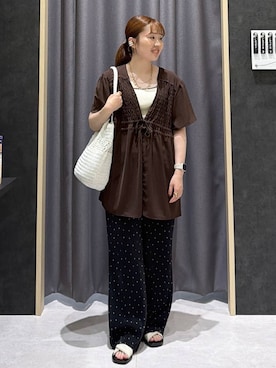 「LEPSIM（レプシィム）のプリーツイージー柄パンツ　1017585（その他パンツ、その他）」を使った、ムツミさん（レディース・156cm）の夏コーディネート
