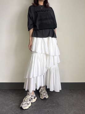 「SallyLunn（サリーラン）のフォトプリントロゴT（Tシャツ/カットソー、ブラウン系）」を使った、SallyLunn staffさん（レディース・158cm）の夏コーディネート