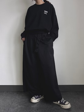 「SallyLunn（サリーラン）のワイドフレアパンツ（その他パンツ、ブラック系）」を使った、SallyLunn staffさん（レディース・158cm）の夏コーディネート