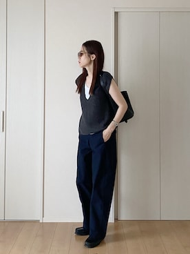 「アイテム（モカシン/デッキシューズ）」を使った、himarisoさん（レディース・164cm）の秋コーディネート