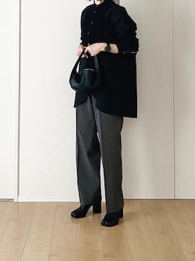 「ノーカラーシャツ」｜「アイテム（スラックス）」を使った、himarisoさん（レディース・164cm）の秋コーディネート