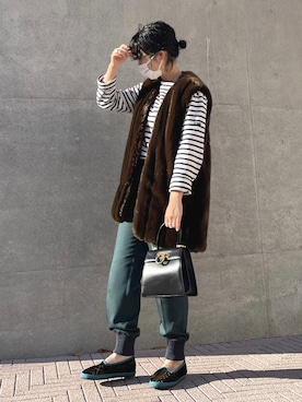 「バスクシャツ」｜「アイテム（その他アウター）」を使った、akariさん（レディース・153cm）の秋コーディネート