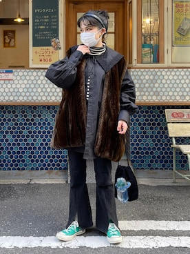 「アイテム（カチューシャ）」を使った、akariさん（レディース・153cm）の冬コーディネート