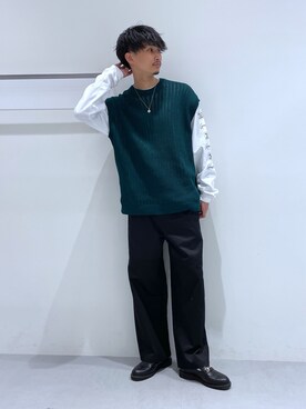 「LAKOLE（ラコレ）のアイテム（ベスト）」を使った、Takuさん（メンズ・180cm）の春コーディネート