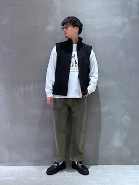 「LAKOLE（ラコレ）のアイテム（ベスト）」を使った、Takuさん（メンズ・180cm）の冬コーディネート