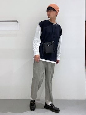 「LAKOLE（ラコレ）のアイテム（ニットキャップ/ビーニー）」を使った、Takuさん（メンズ・180cm）の春コーディネート