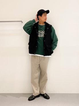 「LAKOLE（ラコレ）のアイテム（ダウンベスト）」を使った、Takuさん（メンズ・180cm）の冬コーディネート