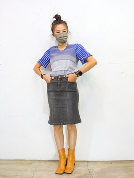 「アイテム（デニムスカート、グレー系）」を使った、Amanさん（レディース・164cm）の夏コーディネート