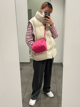 「春服みてみて」｜「アイテム（ダウンベスト）」を使った、🪡 kana 🦕さん（レディース・161cm）の春コーディネート