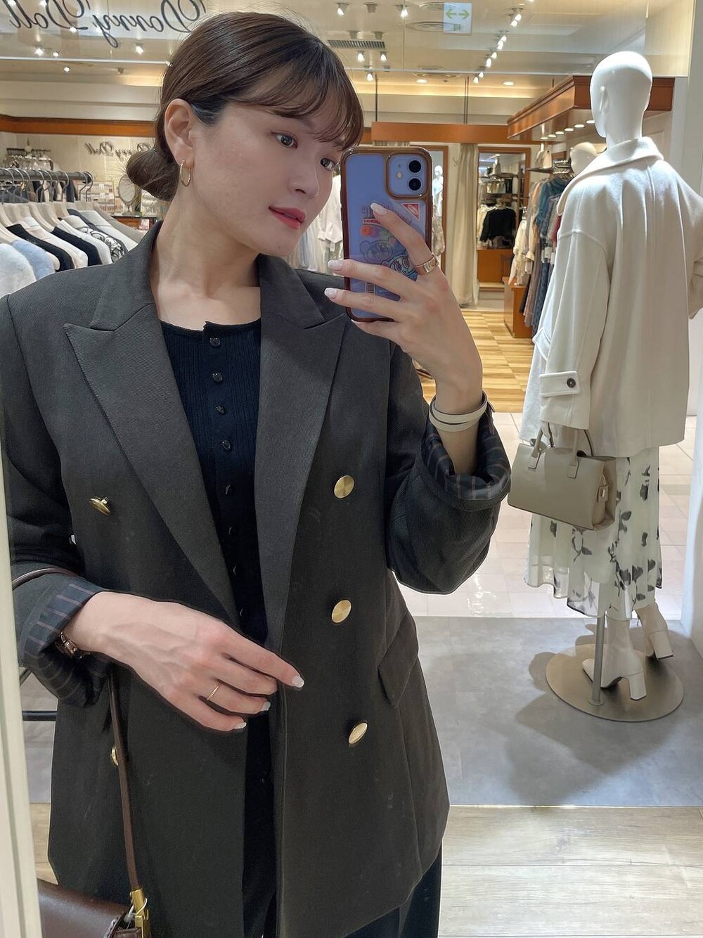 リブボートネックカーディガン159348を使った人気ファッション