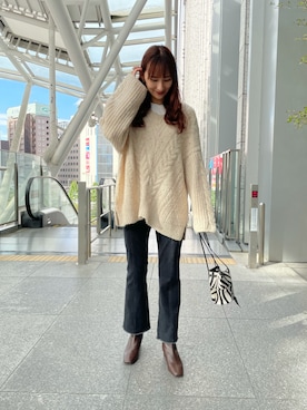 「marco masi（マルコマージ）のMARCO MASI　ZEBRA MINIBAG（ショルダーバッグ）」を使った、momokaさん（レディース・164cm）の秋コーディネート