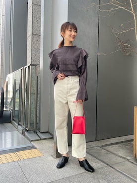 「モノトーン」｜「アイテム（その他シューズ）」を使った、momokaさん（レディース・164cm）の春コーディネート