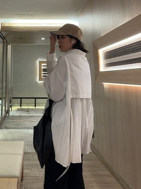 「センタープレスパンツ」｜「アイテム（キャップ）」を使った、あかさん（レディース・163cm）の春コーディネート