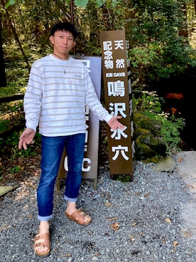 「EDWIN（エドウィン）のアイテム（サンダル）」を使った、Takuya Ioriさん（メンズ・166cm）の秋コーディネート