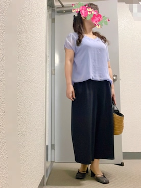 「ワイドパンツ」｜「アイテム（ブルー系）」を使った、あっき✲さん（レディース・154cm）の秋コーディネート