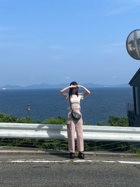 「アイテム（パンツ、ピンク系）」を使った、ちさとさん（レディース・165cm）の夏コーディネート