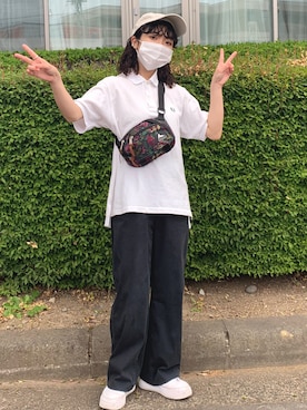 「フレッドペリー」｜「アイテム（帽子）」を使った、ぷりんさん（レディース・156cm）の夏コーディネート