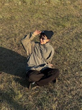 「BEAMS BOY（ビームスボーイ）のNEW ERA × BEAMS BOY / 別注 ポン ワッチキャップ（ニットキャップ/ビーニー、ブルー系）」を使った、Joyyyy🧃さん（レディース・160cm）の夏コーディネート