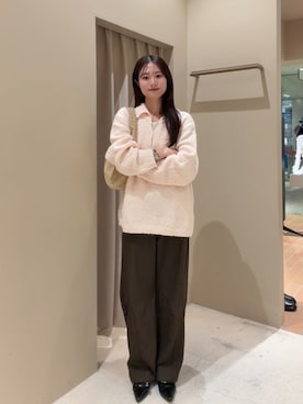 「mystic（ミスティック）の襟付きラメニット（ニット/セーター、ピンク系）」を使った、おみくさん（レディース・163cm）の秋コーディネート