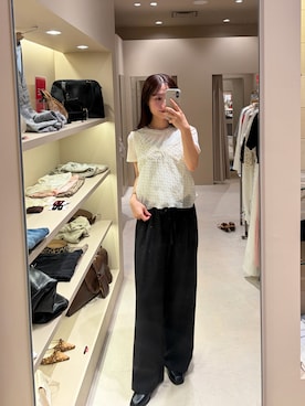 「mystic（ミスティック）のシアードットタンクブラウス（シャツ/ブラウス、ホワイト系）」を使った、おみくさん（レディース・163cm）の夏コーディネート