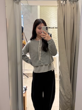 「mystic（ミスティック）のデイリーショートカーディガン（カーディガン/ボレロ、グレー系）」を使った、おみくさん（レディース・163cm）の春コーディネート