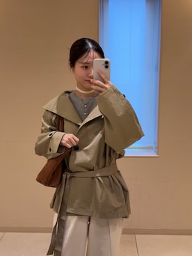 「mystic（ミスティック）のデイリーショートカーディガン（カーディガン/ボレロ、グレー系）」を使った、おみくさん（レディース・163cm）の春コーディネート