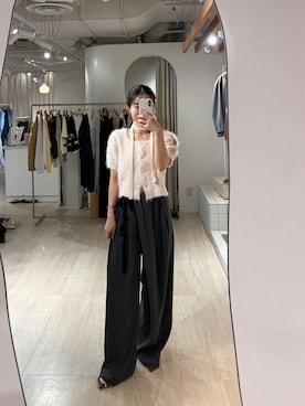 「mystic（ミスティック）のチョーカー付きシャギー半袖ニット（パーカー、ピンク系）」を使った、おみくさん（レディース・163cm）の夏コーディネート