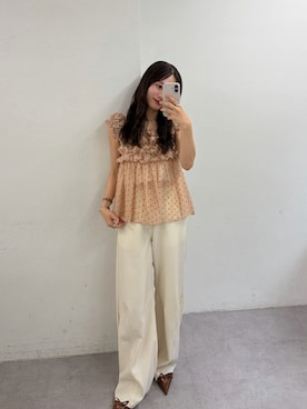 「mystic（ミスティック）のバレルスラックス（その他パンツ、ホワイト系）」を使った、おみくさん（レディース・163cm）の夏コーディネート