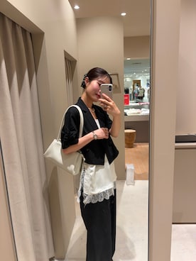 「mystic（ミスティック）の【3サイズ展開◎】ラインストーンWベルトパンツ（スラックス、ブラック系）」を使った、おみくさん（レディース・163cm）の夏コーディネート