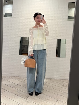 「mystic（ミスティック）の26SSドットティアードプルオーバー（Tシャツ/カットソー、ホワイト系）」を使った、おみくさん（レディース・163cm）の春コーディネート