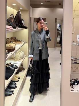 「lilium by lily（リリウムバイリリー）の【lilium by lily】ツィードドッキングワンピース（ワンピース、ブラック系）」を使った、おみくさん（レディース・163cm）の秋コーディネート