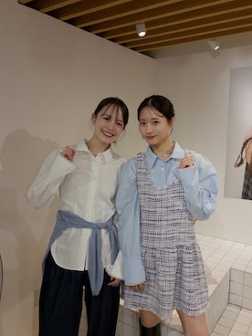 「mystic（ミスティック）の【lilium by lily】レイヤードシアートップス（Tシャツ/カットソー、ブルー系）」を使った、おみくさん（レディース・163cm）の夏コーディネート